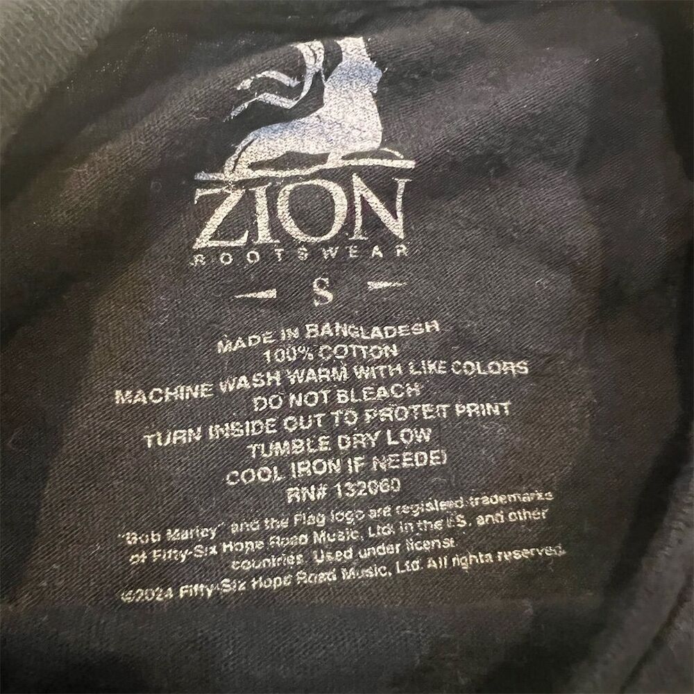 Zion Rootswear Men's Bob Marley Graphic T-Shirt Black Size S - Picture 2 of 3
